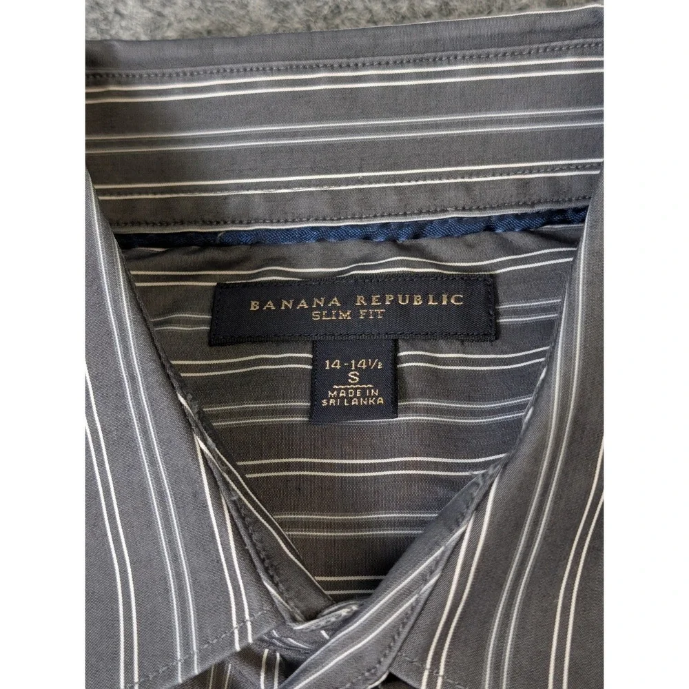 Banana Republic Slim Fit Shirt Charcoal Gray Stripe Long Sleeve Men's S 14-14.5